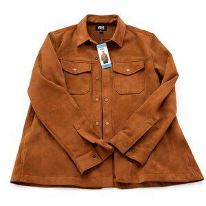 Frye Men's Faux Suede Shirt Jacket Toffee Brown Snap Front Size Large NWT